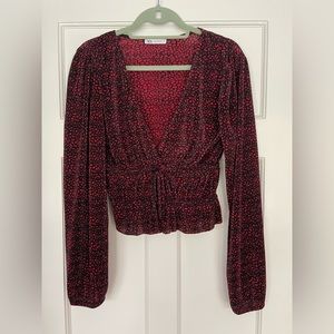 Zara black and red print cinch top, like new